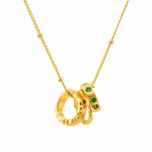 Vintage brass jewelry wholesale 18k gold plated circles pendant zircon necklace 